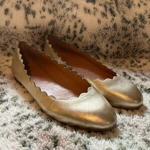 J Crew Factory Gold Leather Scalloped Flats